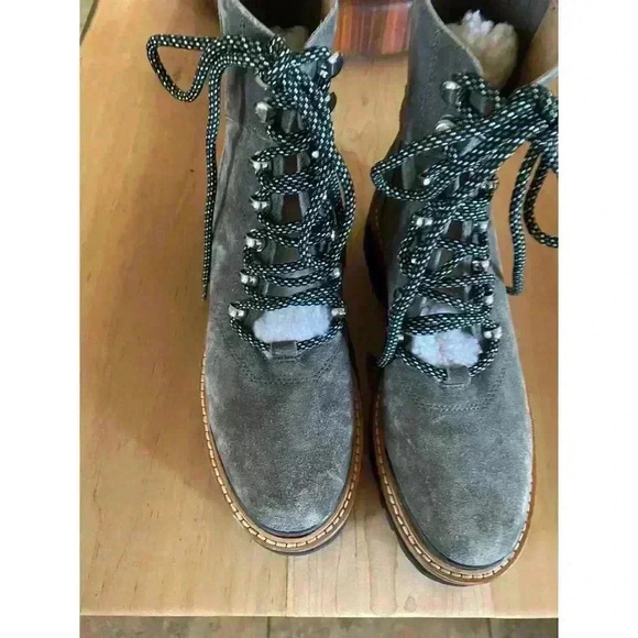 Marc Fisher LTD Izzie Gray Suede Leather Lace Up Ankle Gorpcore Winter Boot 6 - Picture 3 of 16